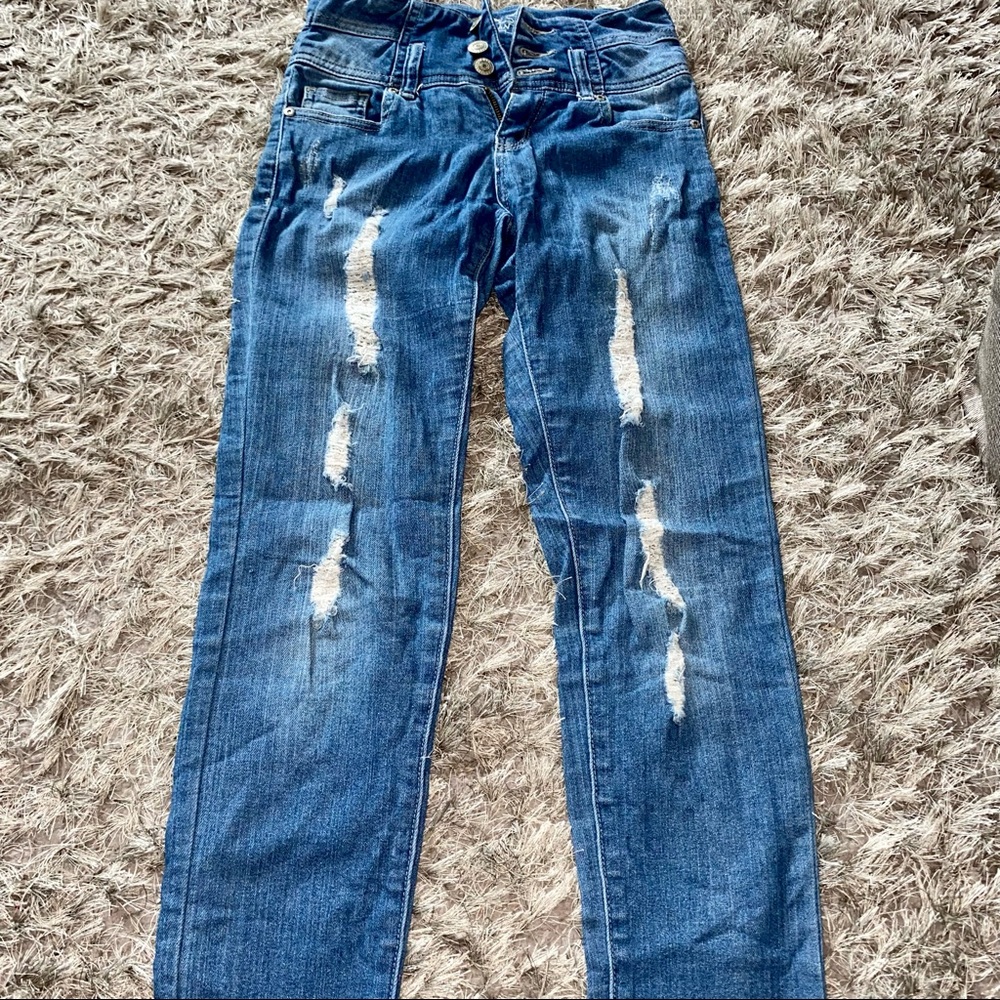 Blue High Waisted Ripped Skinny Jeans